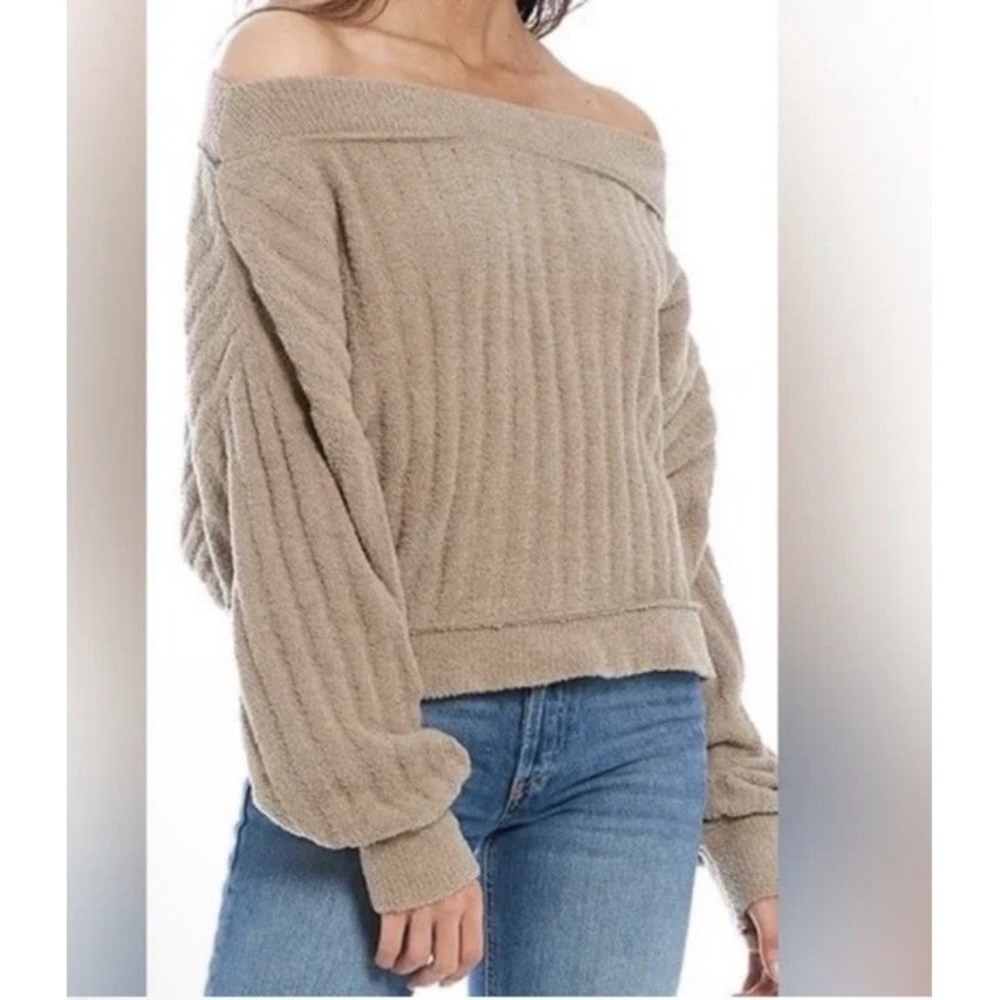 New Free People Women's S Cabin Fever Pullover Sweater Gray Boho Fleece Ribbed - Picture 2 of 8